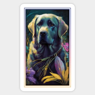 Labrador Retriever Dog Vibrant Tropical Flower Tall Digital Oil Painting Portrait 4 Sticker